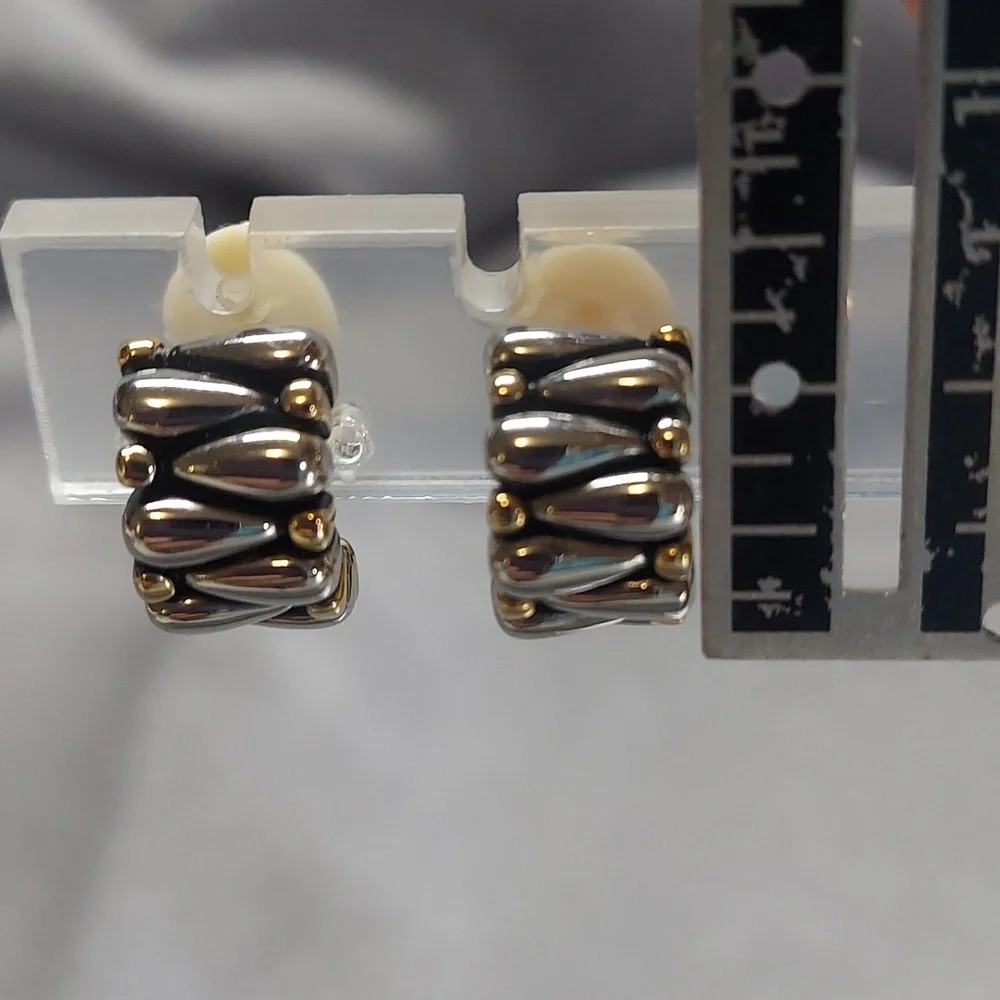 Elegant Silver and Gold Toned Women's Clip On Earrings - Picture 6 of 6